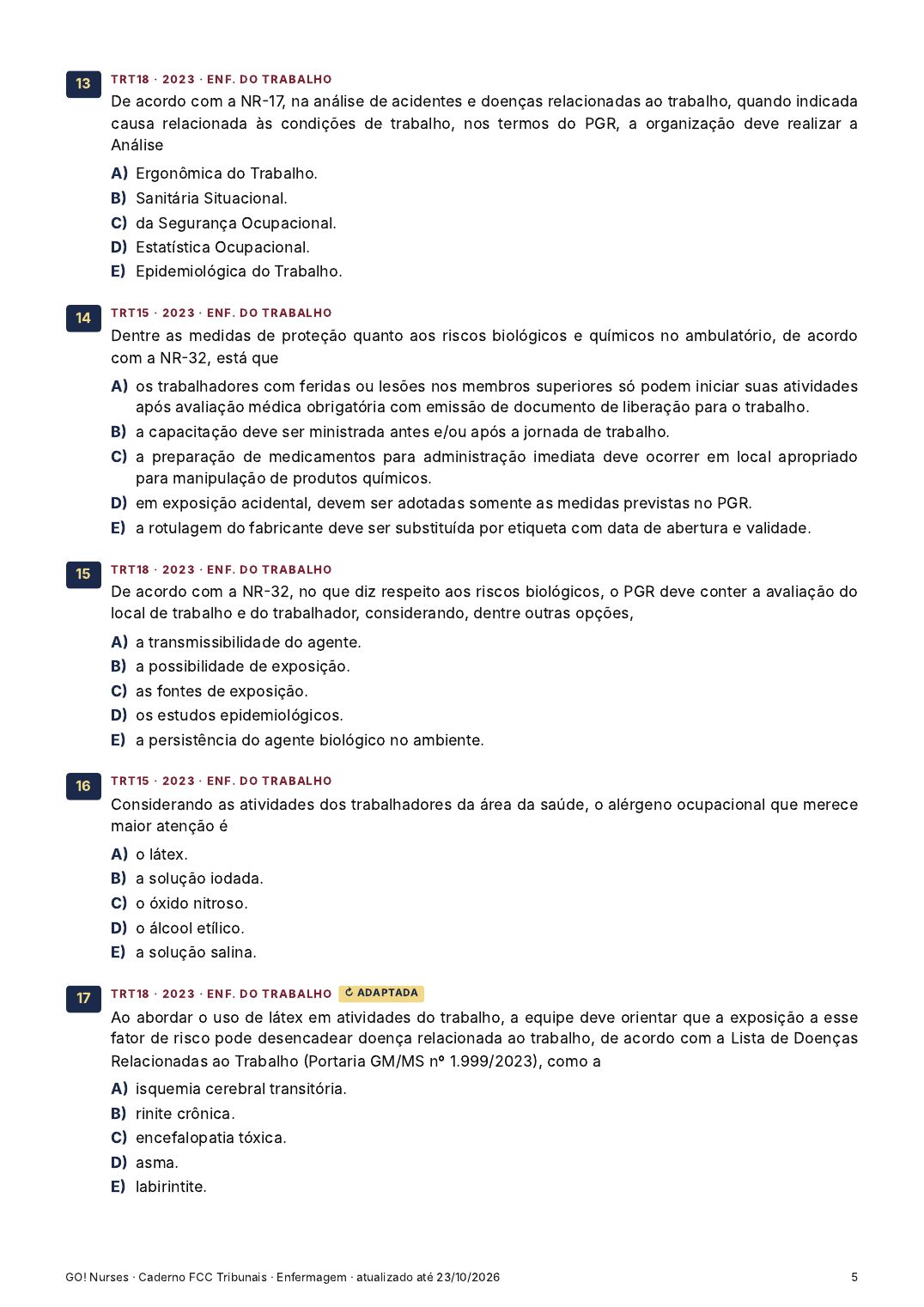 Página do Caderno de Questões